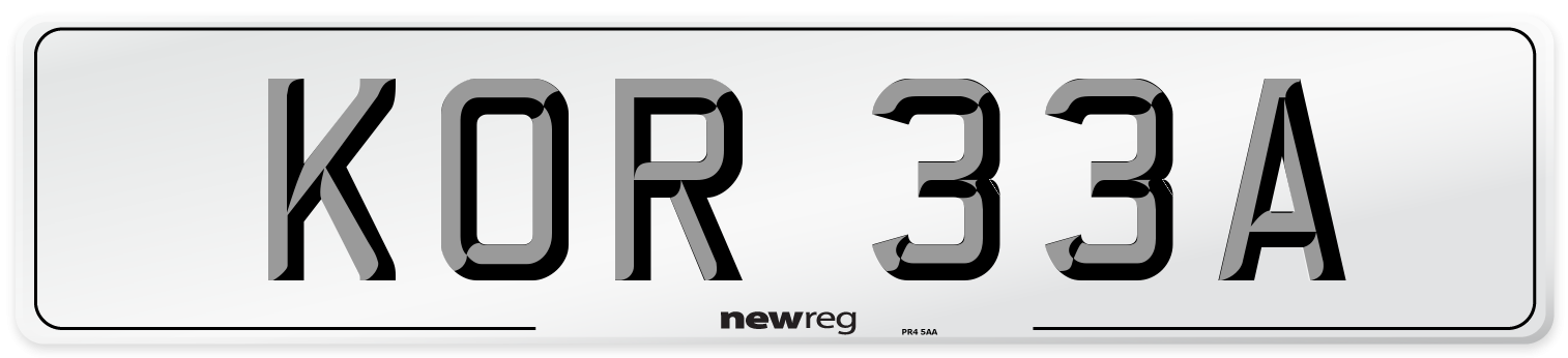 KOR 33A Number Plate from New Reg